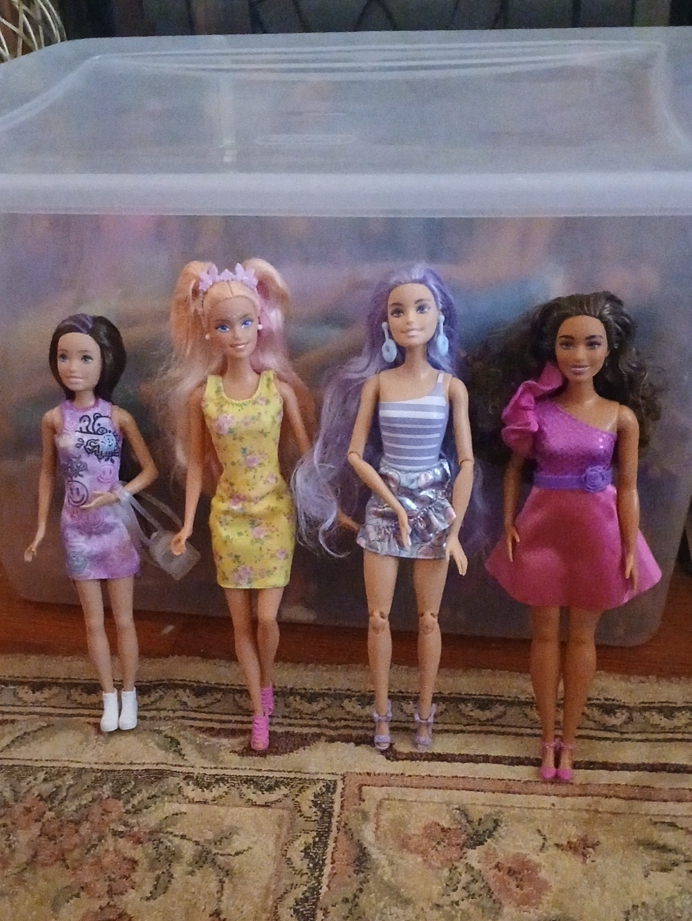Barbie Fashion Dolls Set - Pink, Yellow, Purple, and Lavender Dresses